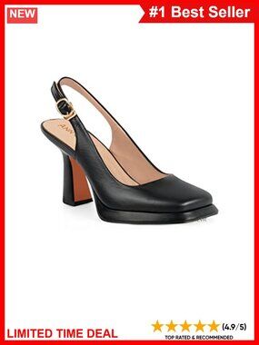 Women's Platform Slingback High Heels Square Toe Pump Shoes Faux Leather